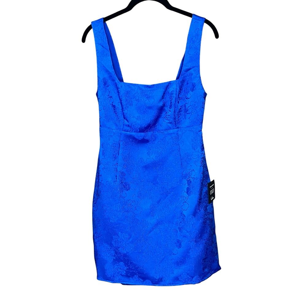Perfectly Flirtatious Blue Floral Jacquard Tie-Back Mini Dress Size Medium NWT - Picture 3 of 11